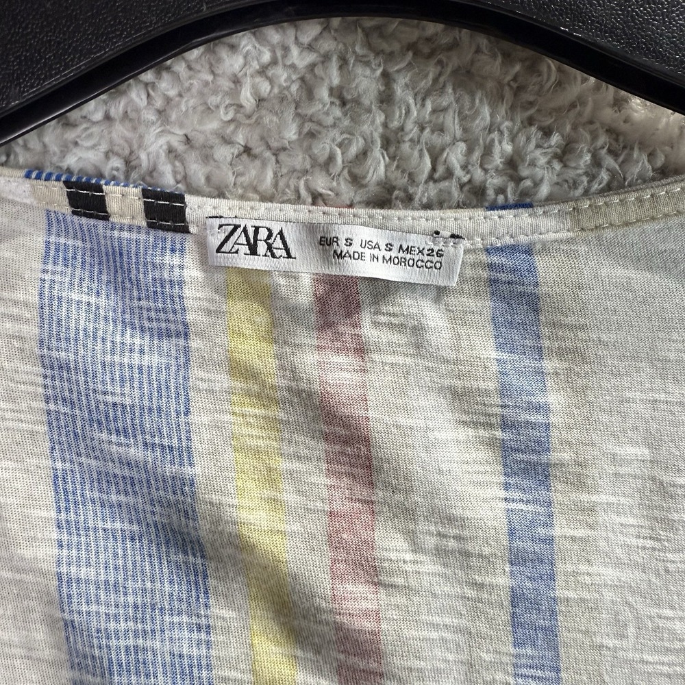 ZARA Midi Dress Women's Small Multicolor Striped Boho Peasant - Picture 4 of 7